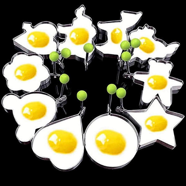 Fried Egg Mold Ring Set of 10, Stainless Steel Non-Stick Egg Shaper for Cooking Breakfast