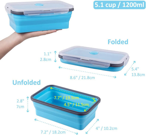 Collapsible Food Storage Containers with Airtight Lid & Air Vent, 40.5 oz, Kitchen Silicone Meal Prep Container Set