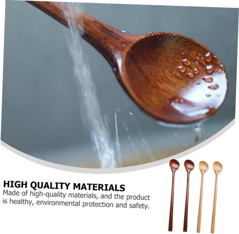 BESTOYARD 4pcs Wooden Mixing Spoons, Long Handle Honey Wooden Spoons for Eating, Non-Stick
