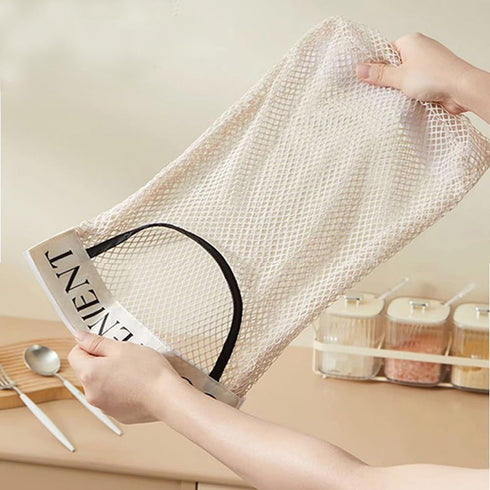 DraCra 2 Pack Trash Bag Holder Dispenser Sticky Wall Mount Mesh Convenient Storage Organizer for Home Kitchen Grocery