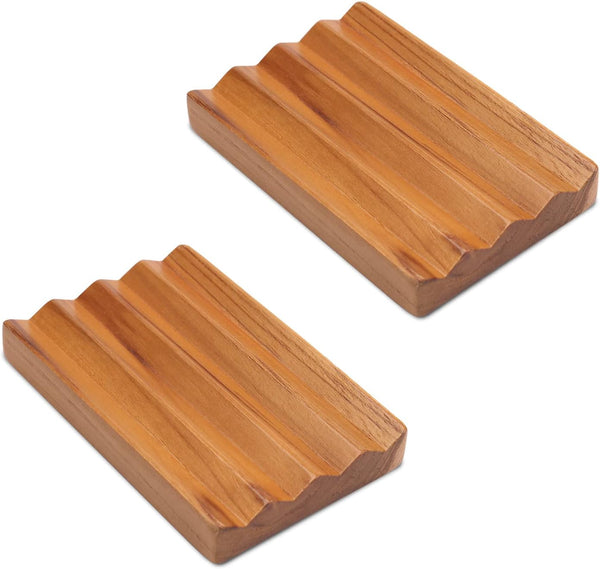 Teak Soap Dish for Shower, Pack of 2 by HTB, Wood Decorative Bath Soap Holder for Kitchen, Bathroom, Sink
