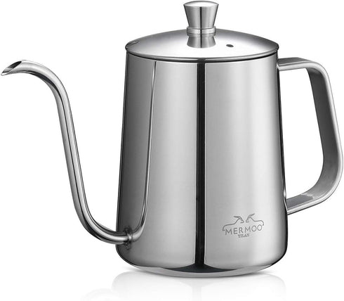 MERMOO YILAN 21oz Gooseneck Coffee Kettle, 600ml Stainless Steel Pour Over Drip Pot for Tea & Coffee (Silver)