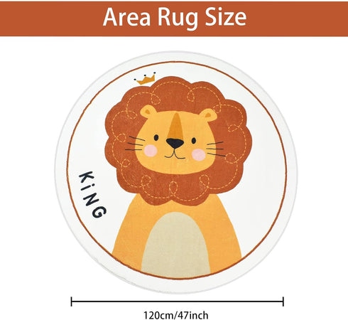 4ft, ABREEZE Faux Wool Kids Play Mat Animal Round Area Rug Soft Plush Non-Slip Carpet for Bedroom Living Room Kids