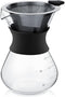 Zopsc 400ml Manual Hand Drip Glass Coffee Maker Pot with Stainless Steel Filter, Tick Marks, Fine Mesh, Suitable for