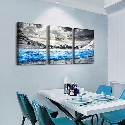 TTHYUEWS Framed Canvas Wall Art for Bedroom, Modern Home Decoration, Black and White Beach Wall Paintings