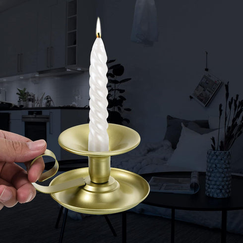 PATIKIL Set of 2 Retro Iron Taper Candle Holders, Gold Simple Candlestick Stand for Halloween & Wedding Decor