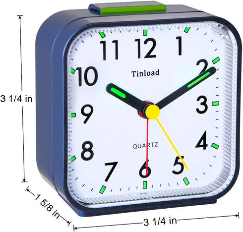 Small Battery Operated Analog Alarm Clock, Silent Non Ticking, Ascending Beep Sounds, Snooze, Light Functions (Blue)