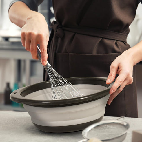 Glad Large Mixing Bowl Collapsible - 5.5L, Foldable Plastic & Rubber Container with Handles, Gray