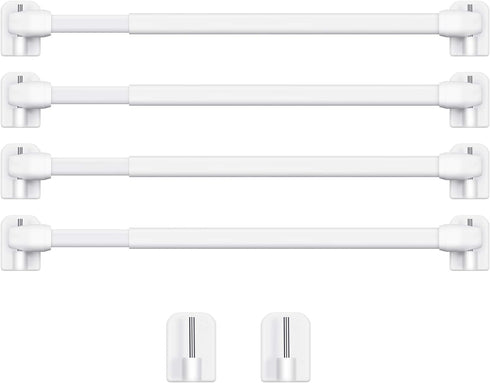 Jetec 4 Pieces Extendable Curtain Rod - Adjustable Plastic Bars with 10 Self Adhesive Hooks for Home Supply