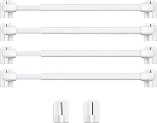 Jetec 4 Pieces Extendable Curtain Rod - Adjustable Plastic Bars with 10 Self Adhesive Hooks for Home Supply