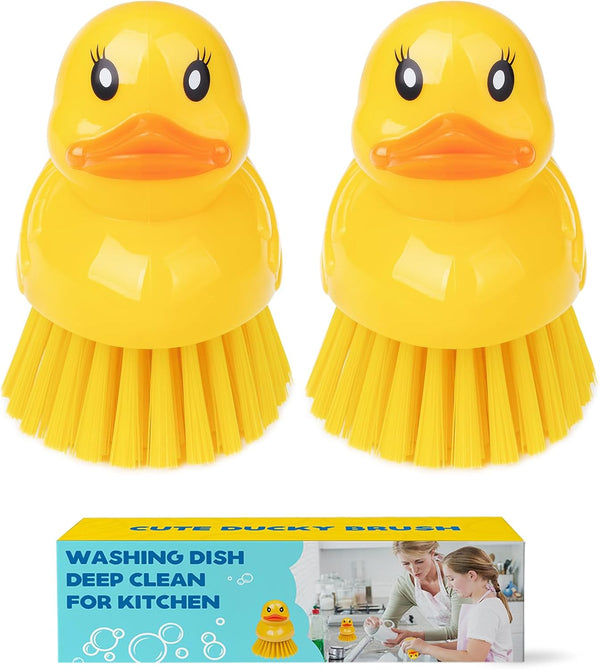 GTOTd Cute Ducky Washing Dish Brush2 PackErgonomic Palm Scrubber with Handle for Potato