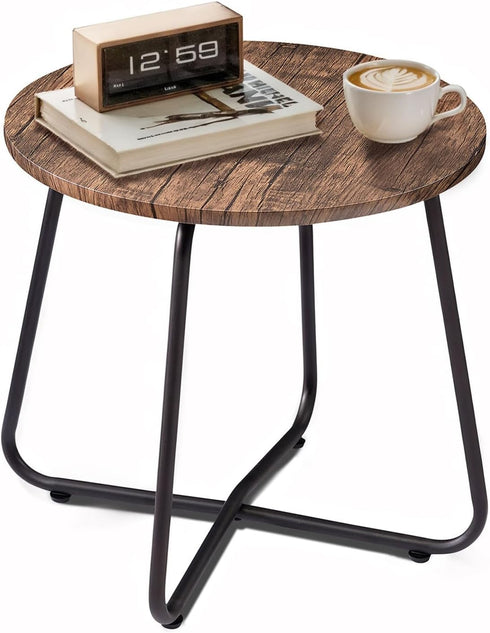 VECELO Patio Outdoor Side Snack Table,Small Round Anti-Rust Metal Style Desk for