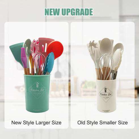Kitchen Utensils Set of 12, Silicone Cooking Utensils with Non-Slip Wooden Handle, Heat Resistant Cookware Set