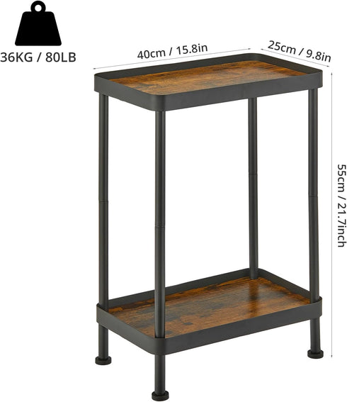 2 Small Narrow Side Table, Tier End Table with Storage Shelf, Sofa Table for Small Spaces in Living Room, Bedroom