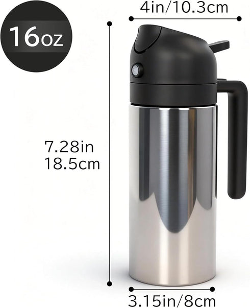 moniko 2-in-1 16oz/470ml Oil Dispenser and Oil Sprayer, Stainless Steel Olive Oil Sprayer Bottle for Kitchen Cooking
