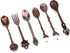 Fdit 6Pcs Vintage Carved Coffee Spoon Set, Retro Zinc Alloy Dessert Cutlery for Kitchen (Red Bronze)