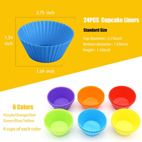 Silicone Cupcake Baking Cups - 24 Pack Reusable & Non-stick Muffin Liners Set for Party, Halloween, Christmas, Easy