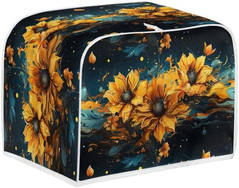 Plus Size 4 Slice Toaster Cover Splash Oil Painting Sunflower, Dust Protection for Microwave Oven (16x16") 2PCS