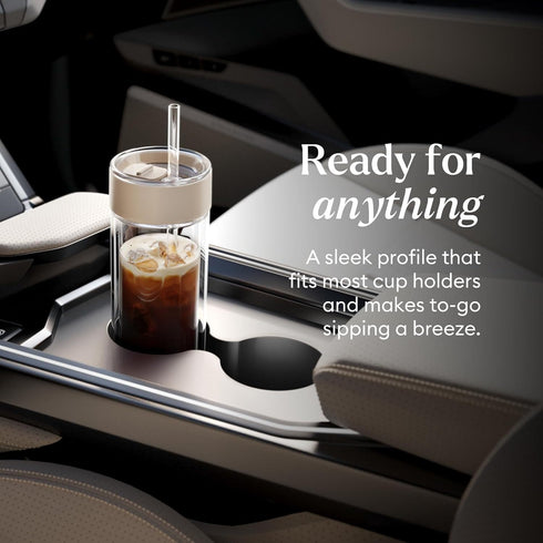 16 oz Ember Cold Tumbler Insulated Glass Iced Coffee Cup with Straw & Spill-Proof Lid, Keeps Drinks Cold, Eliminates