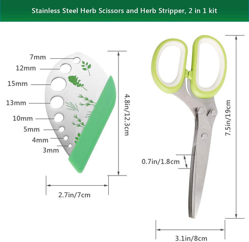 Luxiv Herb Scissors and Stripper Set - 5-Blades Stainless Steel Herb Cutter Tools with Safe Cover and Cleaning Comb