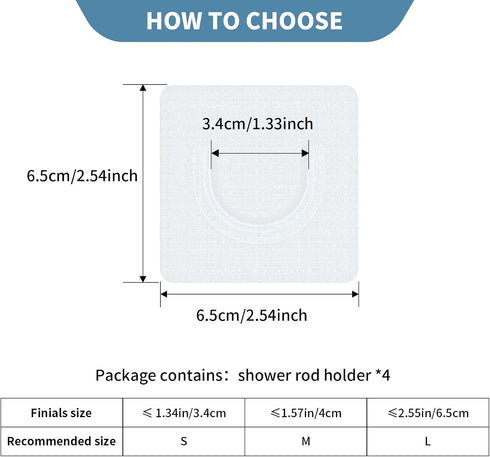 Adhesive Shower Rod Holders, Tension Rod Invisible Holders, No Drilling, Waterproof, Max Load 22 lbs, 4 Pieces