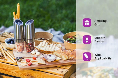 KSL Gravity Electric Salt and Pepper Grinder Set - Adjustable Motorized Auto Shakers, Mother's Day Gift Kit