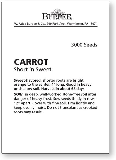 3000 Burpee Short 'n Sweet Carrot Seeds seeds