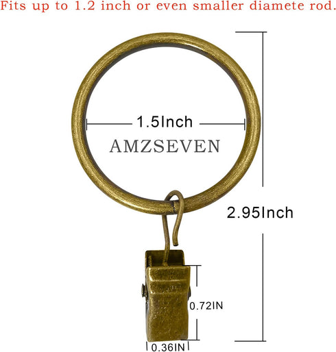 40 Pack Metal Curtain Rings with Clips, Decorative Drapery Hooks 1.5 in Interior Diameter (Antique Bronze)