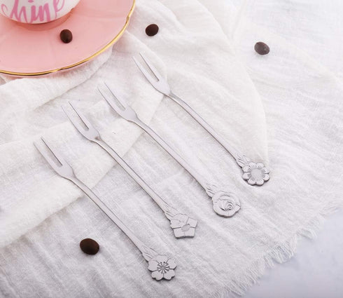 8Pcs 4.9 Inch Stainless Steel Flower Forks, Small Pickle Dessert Cake Forks for Banquet Party Seafood Cocktail