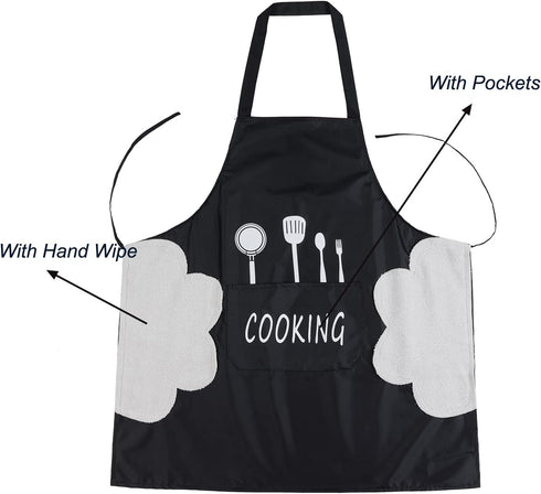 Agirlvct 2 Pack Kitchen Apron with Hand Wipe, Water-drop Resistant Cooking Bib Aprons for Women and Men