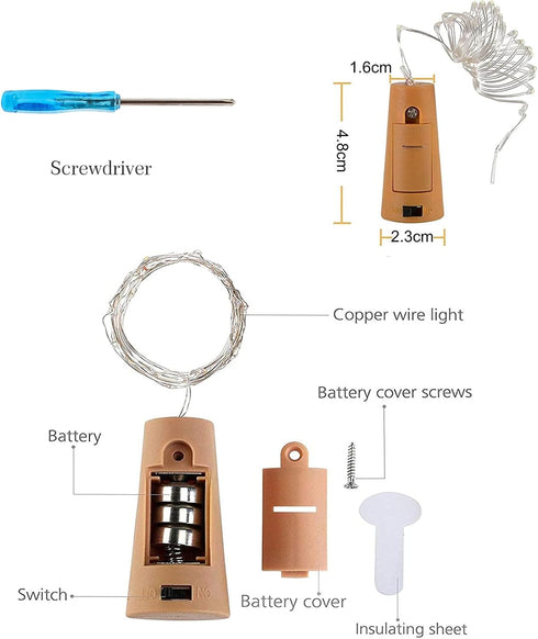 Wine Bottle Cork Lights 15Pack, 10 LED/40 Inches Battery Operated Copper Wire Fairy Mini String Lights