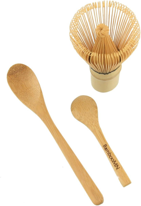 Matcha Whisk Set by BambooMN - Chasen (Green Tea Whisk), Small Scoop, Tea Spoon