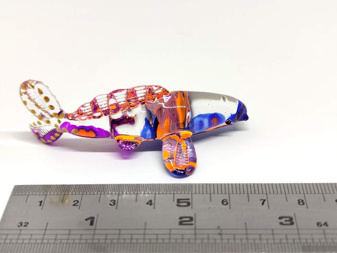 Japan Carp Koi Fish Miniature Figurines - Hand Blown Glass Art Collectible Decor (Purple Orange)