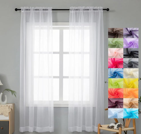 WPM White Sheer Curtains, 58" Wide x 84" Long 2 Panels for Living Room Window Treatment