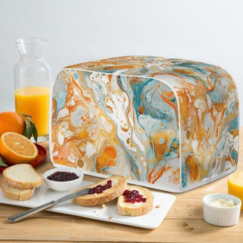 2 Slice Toaster Cover, Gold Cyan Marble Appliance Cover, Abstract Art Fluid Painting Universal Fit Wide Slot