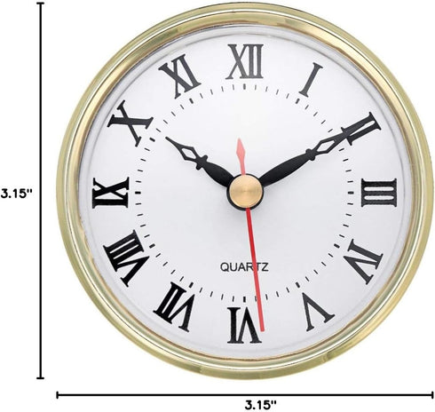 ShoppeWatch Clock Insert, 80mm (3 1/8 inch) Roman Numerals Quartz Movement, Gold Rim CK089GD
