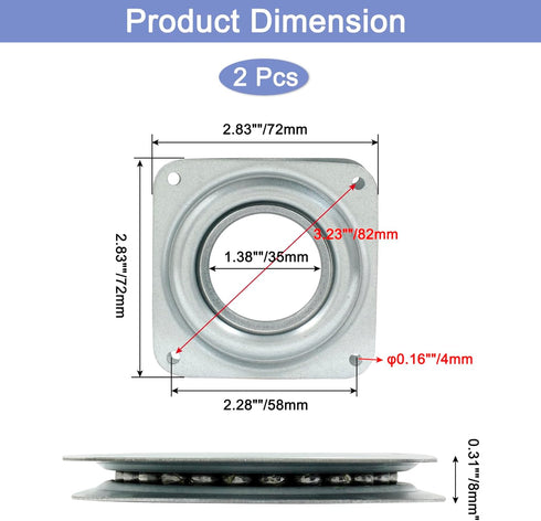 2pcs 3" Square Lazy Susan Turntable Heavy Duty Lazy Susan Hardware, Steel Ball Bearing Rotating Tray Swivel Plate for Dining Table, Stool Chair, Pantry, Organizer (Silver)