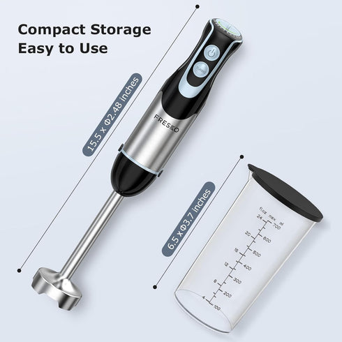 FRESKO 500W Immersion Handheld Blender with 700ml Beaker, 12-Speed & Turbo Mode for Soup, Smoothie