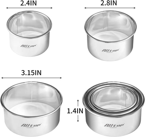 ALLTOP Circle Biscuit Cutter Set 3PC Round Stainless Steel Baking Supplies for Effortless Cookie Shaping