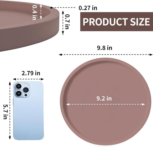 NIUnie 9" Countertop Silicone Bathroom Tray, Round Reddish Brown Vanity Organizer Decorative Tray for Soap, Candle