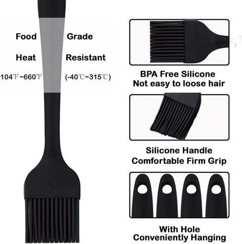 Pastry Brush-Silicone Basting Brush for Cooking,Heat Resistant Food Brush for BBQ,Food Grade Silicone Brush for Grill Baking/Spreading Marinade/Sauce/Oil/Egg/Kitchen Brushes for Cooking(4 Pc,Black) by NXRACSH