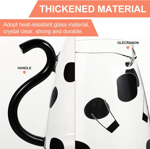 1 Set Glass Carafe Pitcher with Glass Mug, Cute Cow Glass Tea Pitcher Kettle, 550ml Night Water Carafe