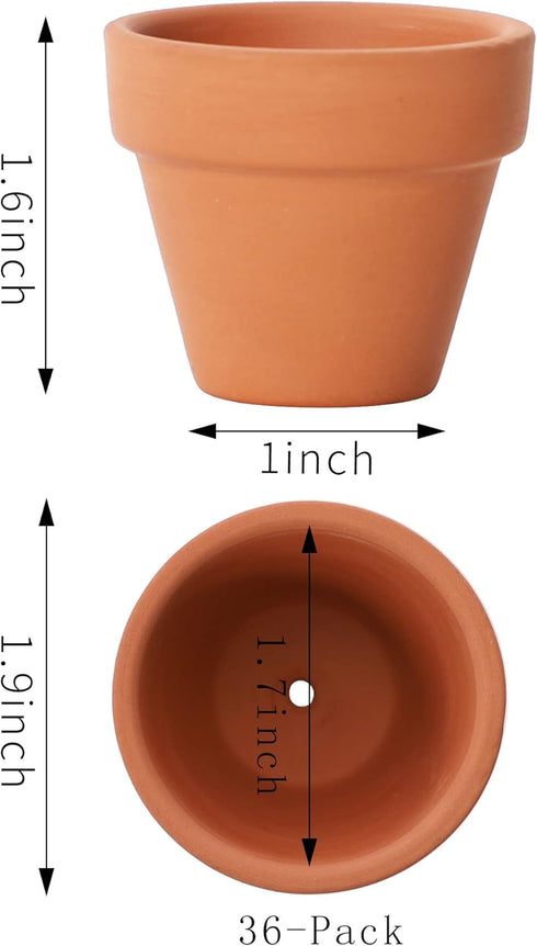 Yishang 1.9 Inch Tiny Terracotta Pots - Pack of 36 Mini Clay Pots with Drainage Holes for Succulent Plants