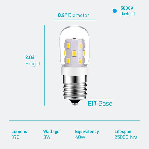 LED Microwave Light Bulbs Under Hood, 40W Equivalent E17 Dimmable Bulb for Range Hood, 2 Pack
