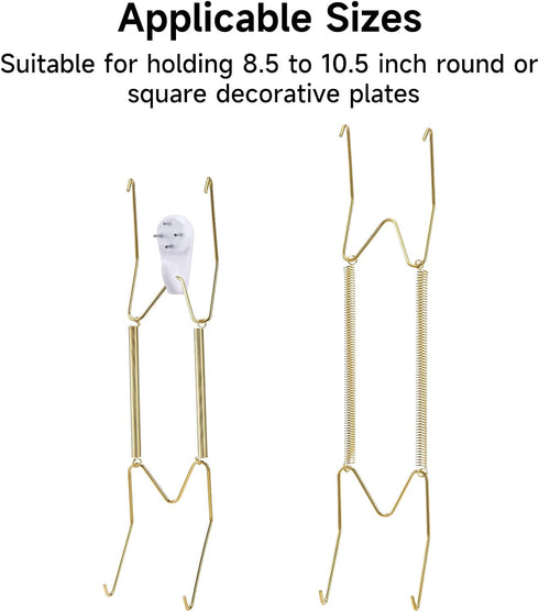 10 Piece Plate Hangers, 10 Inch Invisible Brass Wall Plate Hangers with 12 Piece Wall Hooks