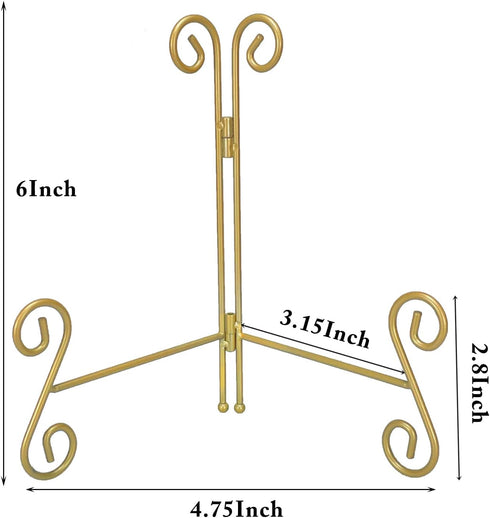 6 Inch Gold Plate Stand, Collapsible Iron Display Holder for Photos, Decorative Plates, Artwork (2-Pack)