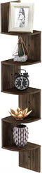 Furinno Rossi Wall Mount Floating Corner Shelf, 5-Tier Radial, Columbia Walnut