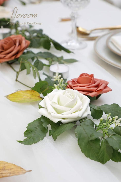 Floroom 25pcs Real Looking Ivory Foam Fake Roses with Stems for DIY Wedding Bouquets, Party Decorations