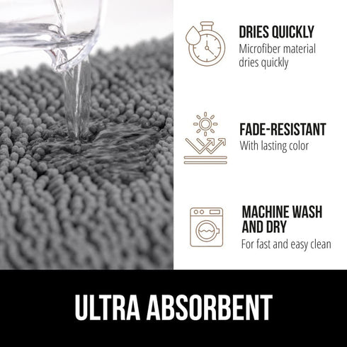 Gorilla Grip Bathroom Rug Sets - Soft Chenille 2 Piece Area Rugs, 30"x20" Carpet, Toilet Base Mat, Grey