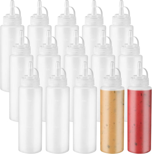 15 PCS 8oz Squeeze Bottles, Plastic Condiment Bottles with Twist On Cap for Sauces and Paint
